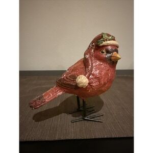 Rustic Red Cardinal Bird‎ Figurine Sparkly Body Metal Legs Decorative Accent